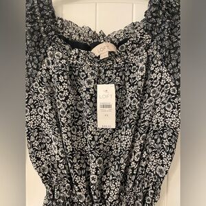 LOFT NWT, Lined Ruffle Dress, Navy Floral Print